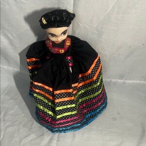 Colorful Striped Doll with Black Hair